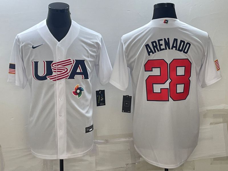 Men 2023 World Cub USA #28 Arenado White Nike MLB Jersey8->more jerseys->MLB Jersey